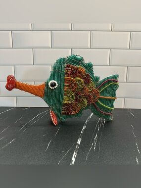 Beadworx Tropical Flat Fish Glass Beaded Wire Sculpture Vibrant Nautical Coastal